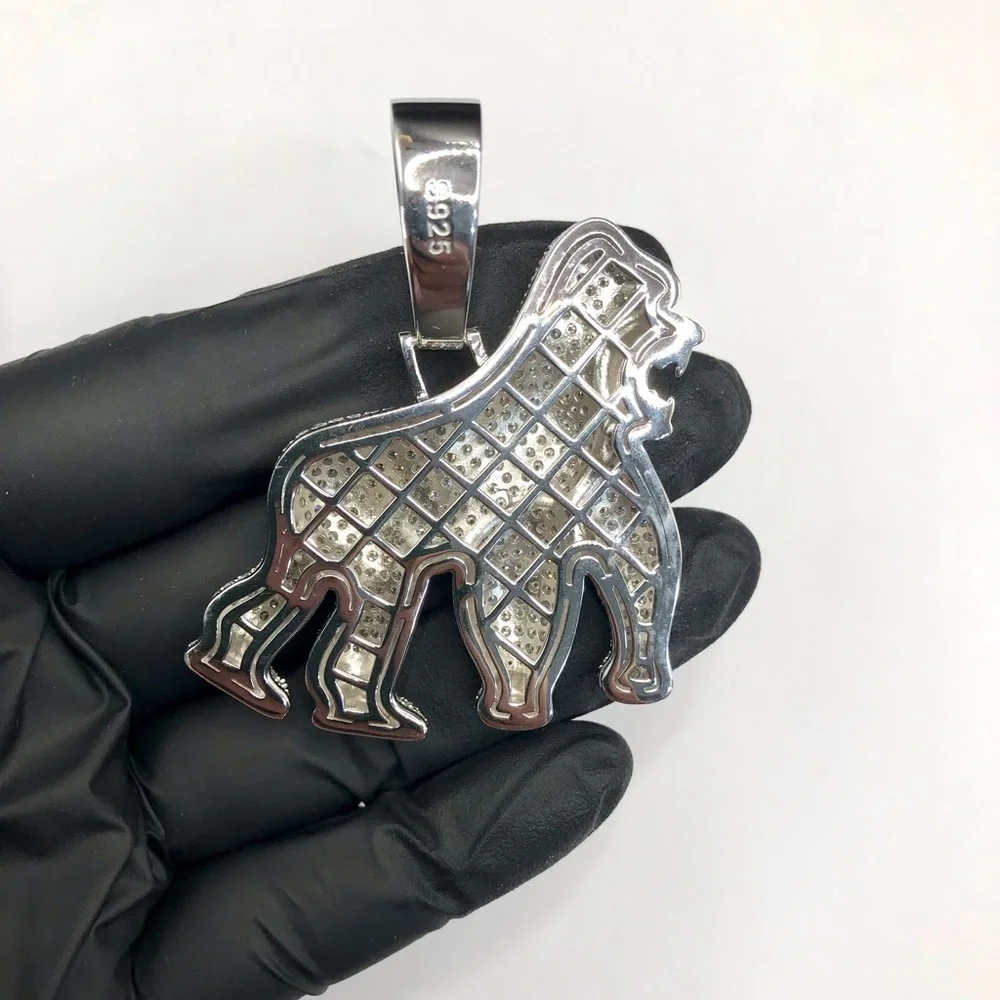925 Sterling Silver 6.90CT MOISSANITE Iced Out Gorilla Pendant